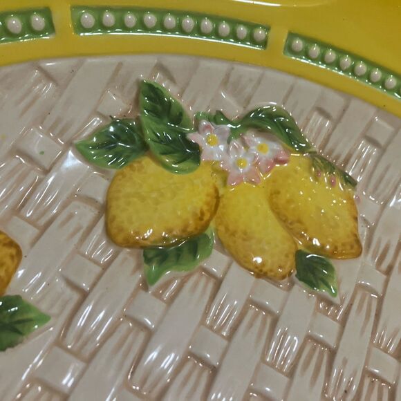 VTG. MCM Temptations Lemon Fruit 15-1/4" Serving Platter W/ Handles & Lemons - Picture 7 of 16
